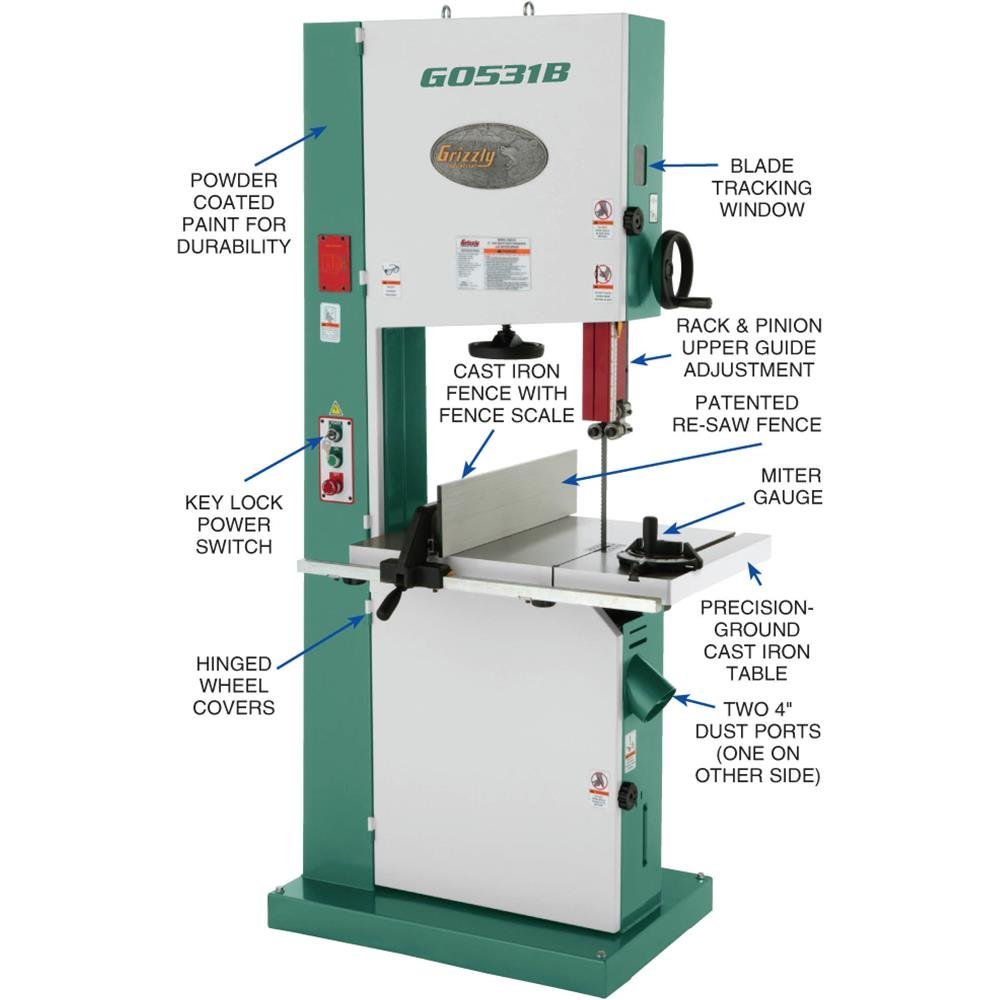 Grizzly G0531B 21″ 5 HP Industrial Bandsaw w/ Brake-42173 - Image 6