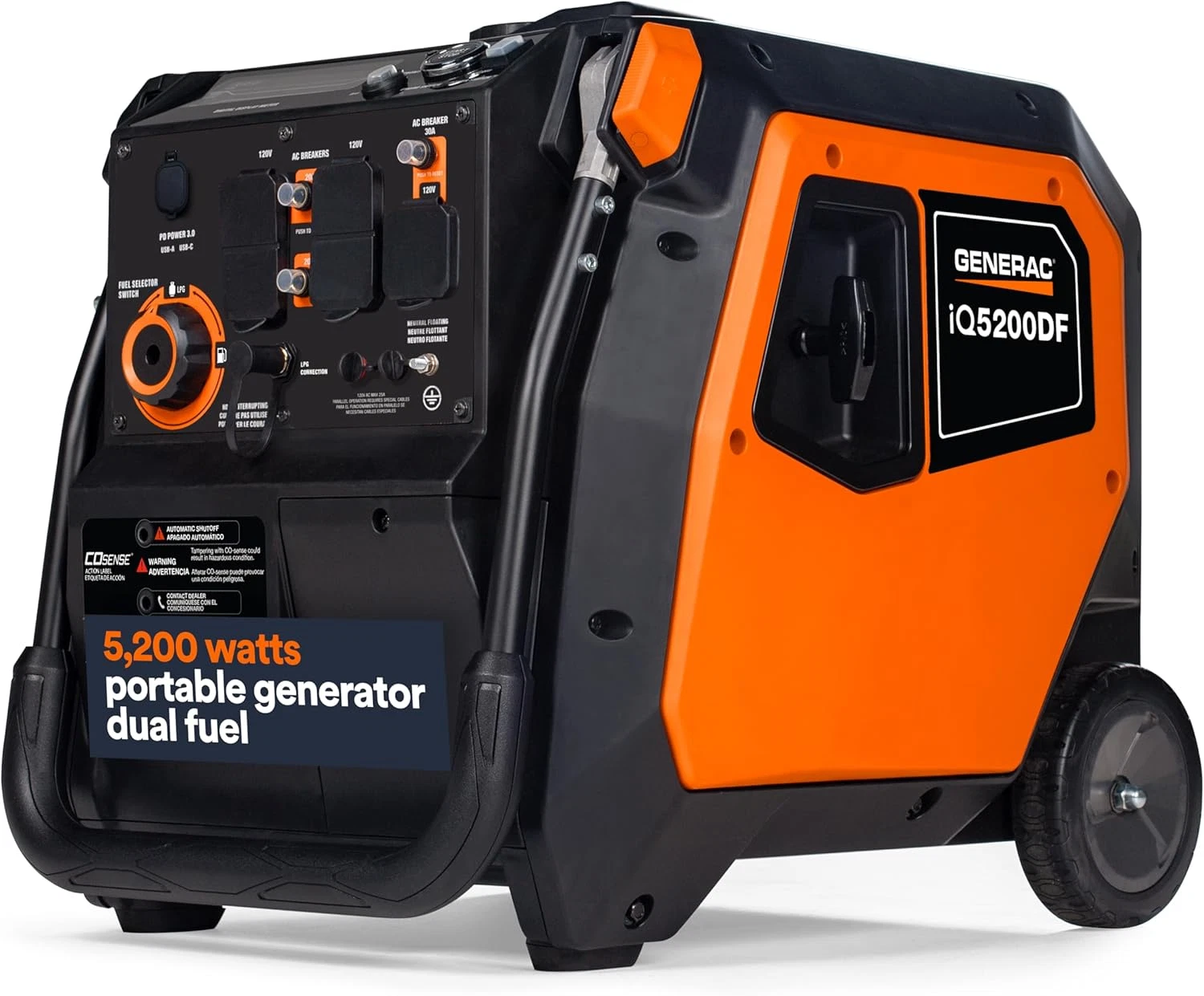 Generac iQ5200 DF 3900 Watt Electric Start Dual Fuel Inverter Generator-86921