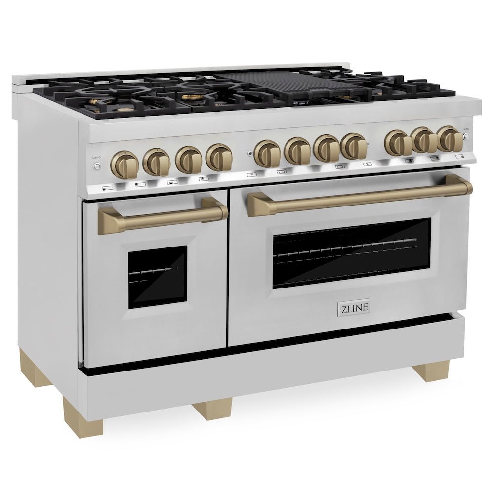 ZLINE Autograph Edition 48″ 6.0 cu. ft. Dual Fuel Range with Gas Stove and Electric Oven Stainless Steel Accents-24542