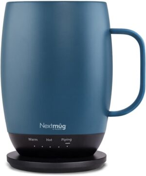 Nextmug Plus (Slate Blue - 18 oz.) Temperature-Controlled, Self-Heating Mug – No App, Long-Lasting Battery for Work & Study, Great Gift for Coffee Lovers