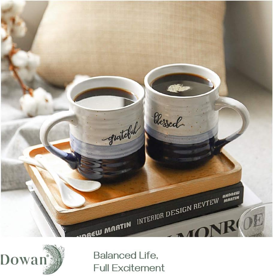 DOWAN 20 oz Coffee Mugs, Large Mugs with Word Blessed Grateful, Porcelain Coffee Cup, Thank You Gifts for Mom Dad, Set of 2 | Large Mugs, Coffee Cup - Image 7