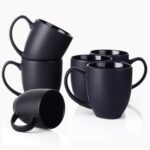 DOWAN Coffee Mugs, Black Coffee Mugs Set of 6, 16 oz Ceramic Coffee Cups with Large Handles for Men Women, Porcelain Big Mug for Tea Latte, Mug Gifts for Home Office Party