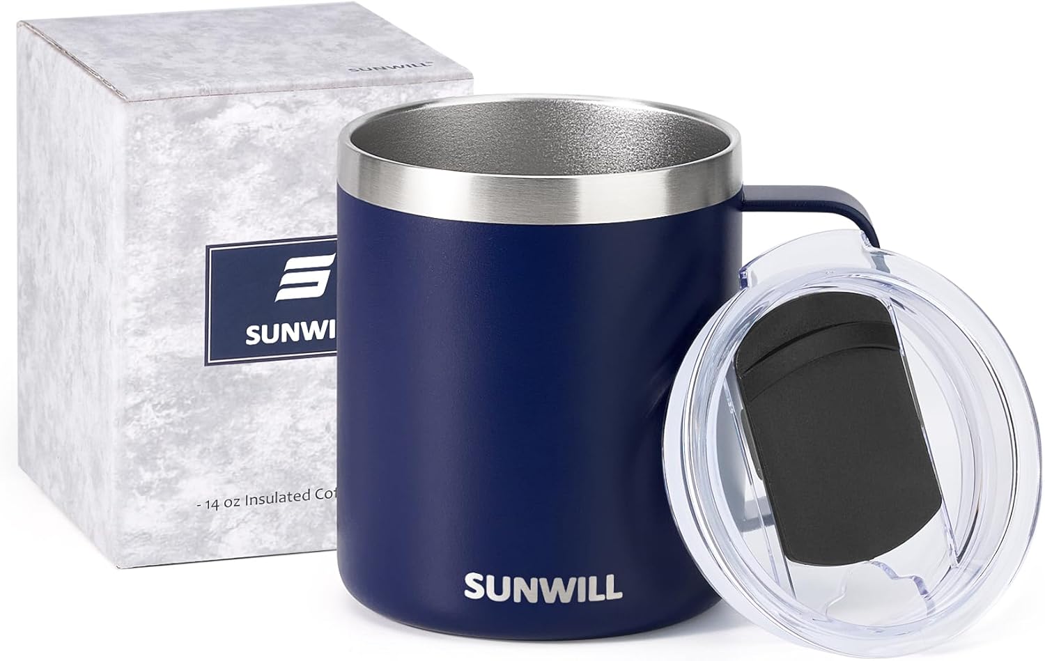 SUNWILL Insulated Coffee Mug with Lid, Travel Tumbler with Handle, 14oz Stainless Steel Cup for Camping, Office, Home, Powder Coated Navy Blue - Image 5