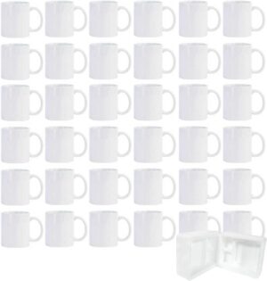 36pcs Sublimation Mugs, 11oz White Coffee Cup Set, Ceramic Coffee Mug, with Foam Box, Machine Washable, White Ceramic Cups Bulk Mugs for Tea Latte Hot Cocoa