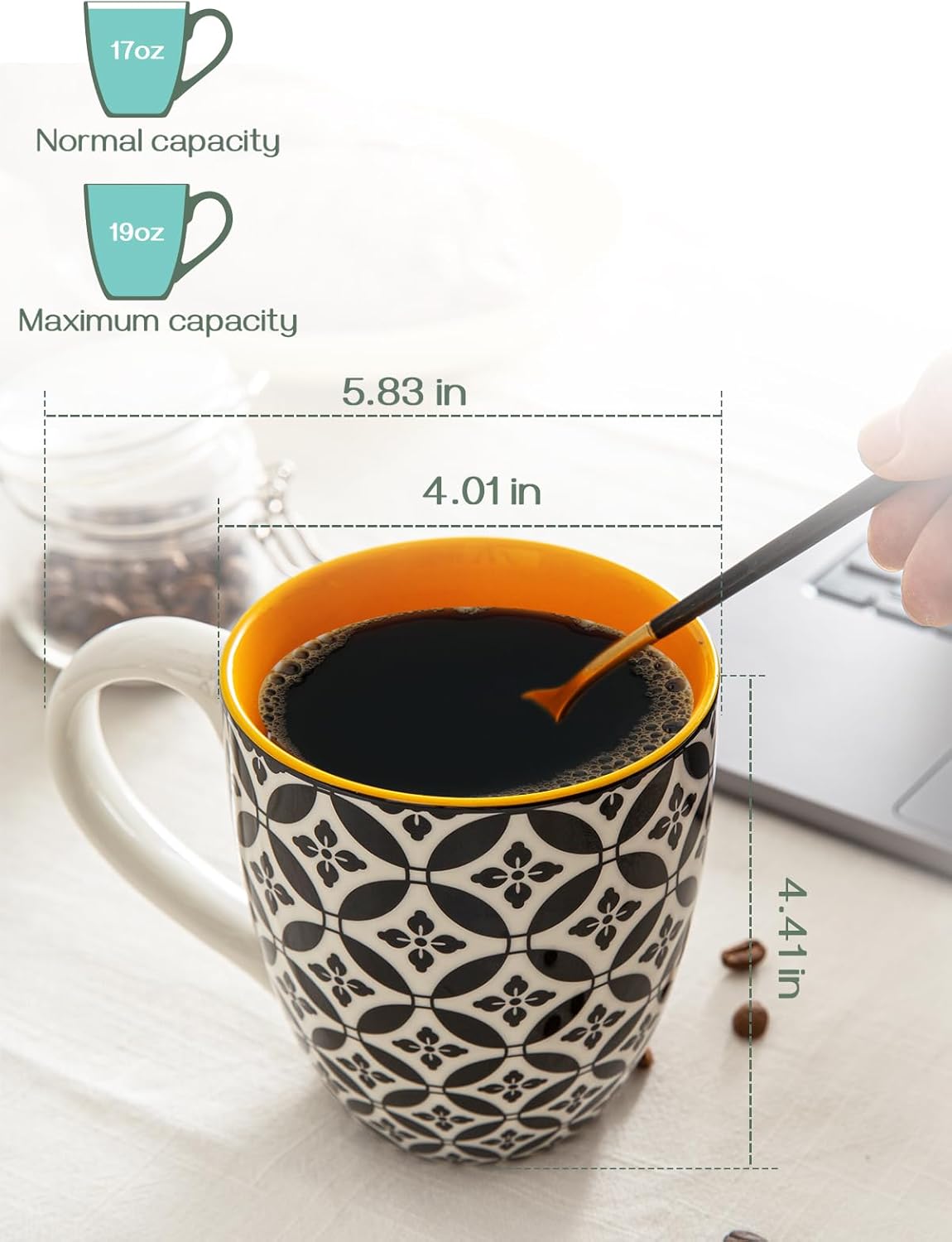 DOWAN Coffee Mugs Set of 6, 16 oz Large Porcelain Mug, Ceramic Tea Cups with Handle for Men Women, Mug Gift Set, Housewarming Wedding Gift - Image 3