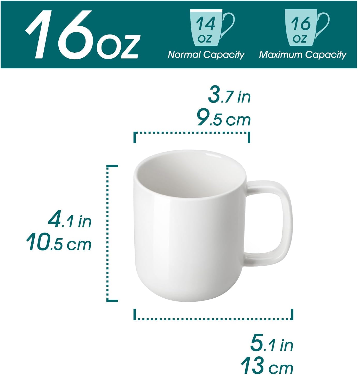 vancasso Porcelain Coffee Mugs Set, 16 oz Ceramic Coffee Cups for Americano Hot Tea Iced Coffee Cold Brew Cocoa Milk Mugs Set of 6, Dishwasher & Microwave Safe, White - Image 2