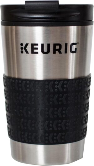 Keurig Stainless Steel Insulated Coffee Travel Mug, Fits Under Any Keurig K-Cup Pod Coffee Maker, 12 Oz, Stainless Steel