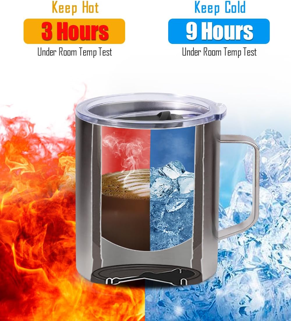 SUNWILL Insulated Coffee Mug with Lid, Travel Tumbler with Handle, 14oz Stainless Steel Cup for Camping, Office, Home, Powder Coated Navy Blue - Image 3