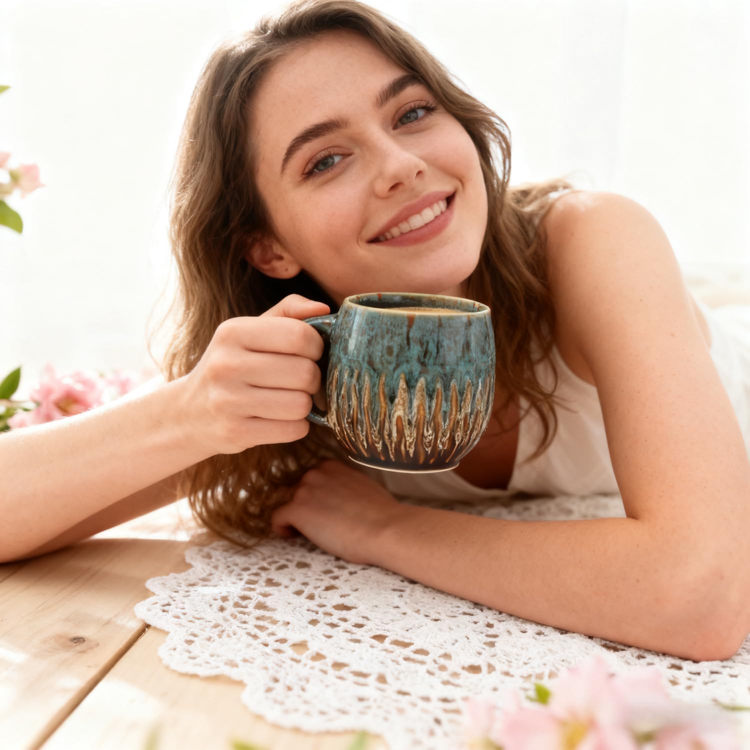 20oz Large Coffee Mug - Unique Handcrafted Look Ceramic Cup, Large Tea Mug, Microwave & Dishwasher Safe (blue) - Image 7