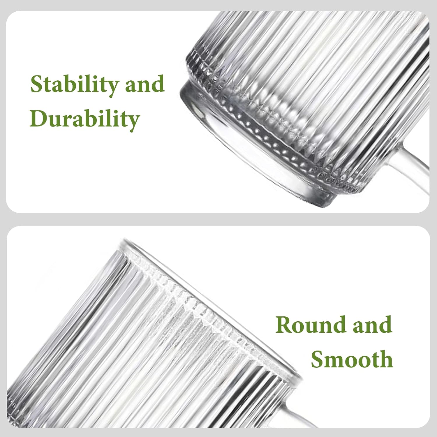 6 PACK Premium Glass Coffee Mugs with Handle, 12 OZ Classic Vertical Stripes Glass Coffee Cups, Transparent Tea Cup for Hot/Cold Beverages, Glassware Set for Americano, Latte, Cappuccino - Image 3