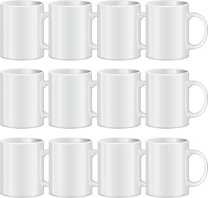 TANGLONG Sublimation Mugs Blank, Tazas Para Sublimacion, White Ceramic Sublimation Cups, Bulk Mugs for Coffee, Tea, Latte, Soup, Milk, Hot Cocoa 11 oz Set of 12