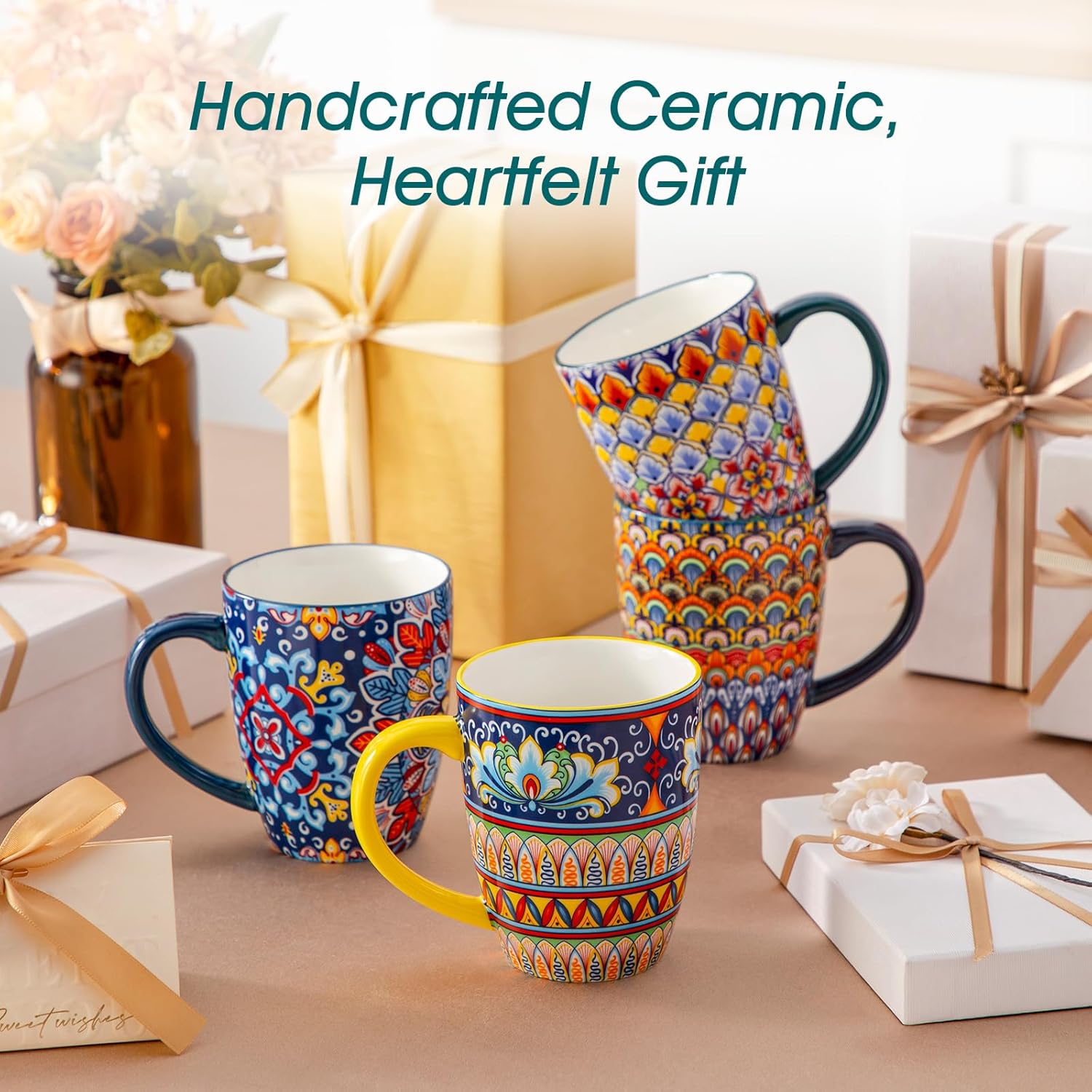 vancasso 16 oz Coffee Mugs Set of 6, Large Ceramic Mug with Handle, Boho Coffee Cups for Latte, Cappuccino & Hot Chocolate, Dishwasher & Microwave Safe Gift Set, Series SIMI - Image 8