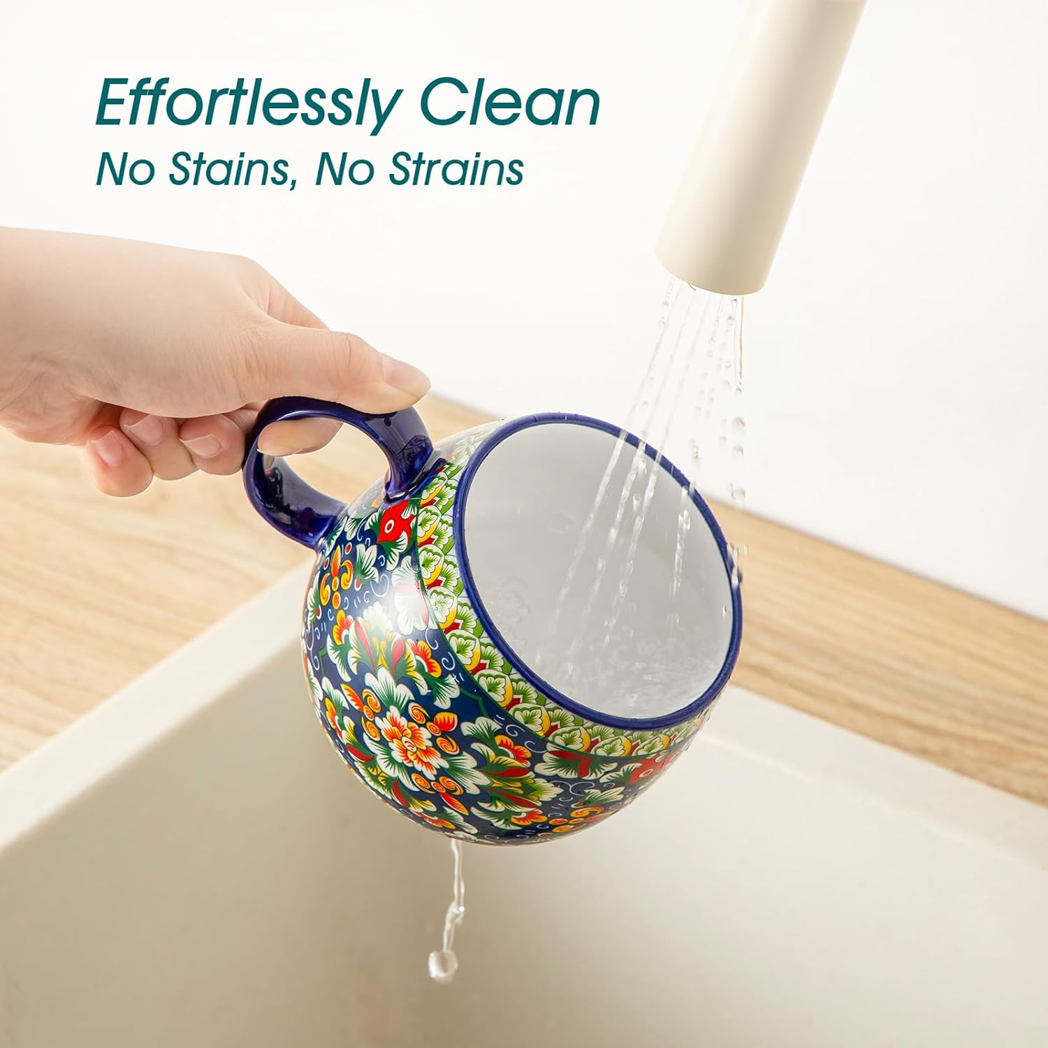 vancasso Coffee Mugs Set of 6, Coffee Cups Ceramic 16oz, Porcelain Coffee Mugs for Cappuccino, Latte, Espresso, Colorful Coffee Mugs with Handle, Rounded Boho Mugs, Microwave & Dishwasher Safe - Image 6