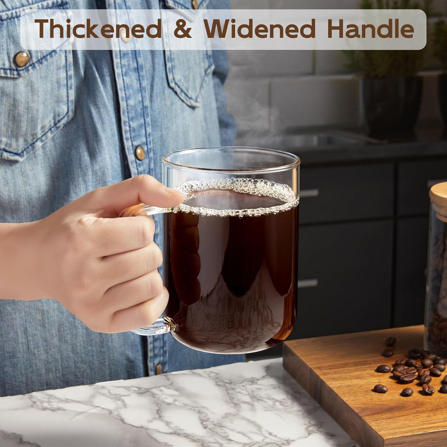 Glass Coffee Mugs, 20 oz Ice coffee cups, Large Clear Tea Cups Set of 2, Glass Mugs with Handles, Glass Cups for Latte, Cappuccino, and Tea - Image 6