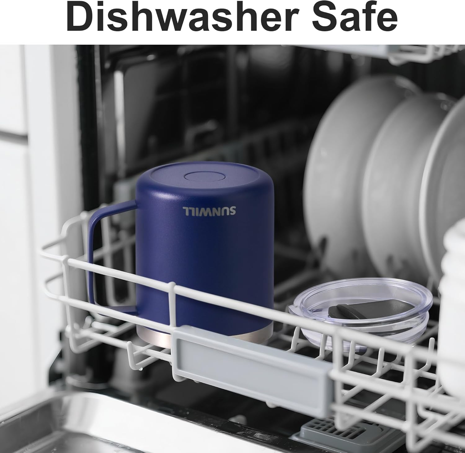 SUNWILL Insulated Coffee Mug with Lid, Travel Tumbler with Handle, 14oz Stainless Steel Cup for Camping, Office, Home, Powder Coated Navy Blue - Image 4