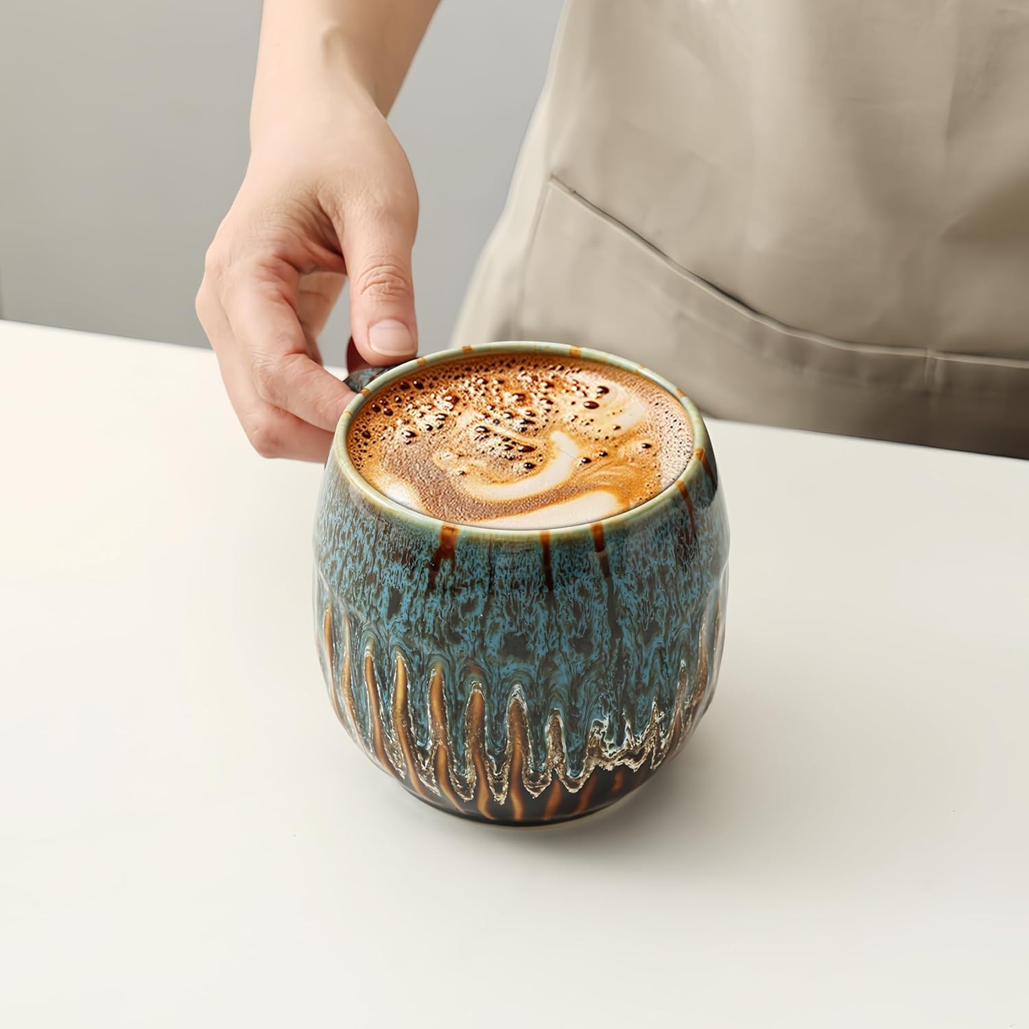 20oz Large Coffee Mug - Unique Handcrafted Look Ceramic Cup, Large Tea Mug, Microwave & Dishwasher Safe (blue) - Image 5