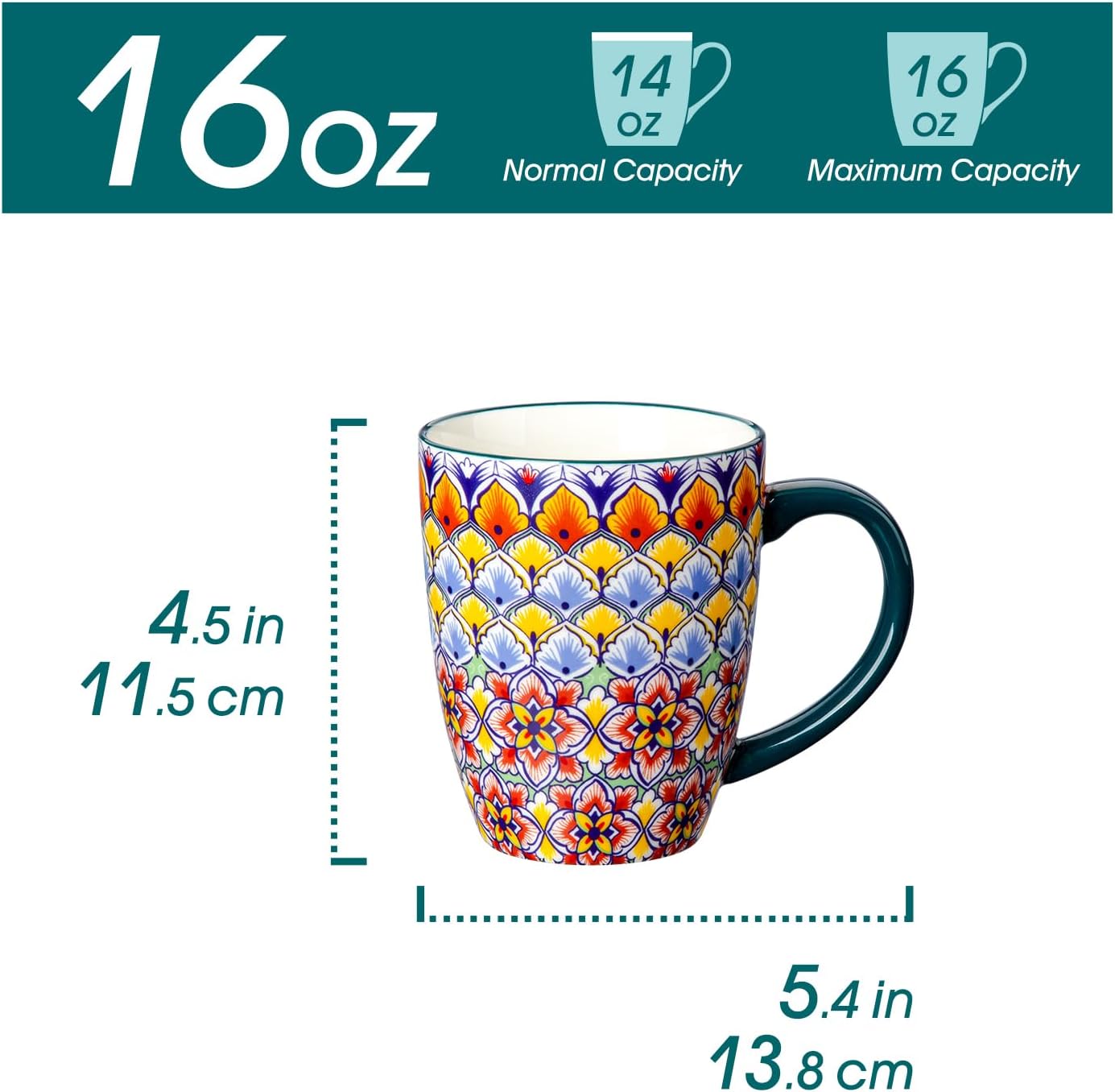 vancasso 16 oz Coffee Mugs Set of 6, Large Ceramic Mug with Handle, Boho Coffee Cups for Latte, Cappuccino & Hot Chocolate, Dishwasher & Microwave Safe Gift Set, Series SIMI - Image 2