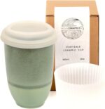 NOVA CERAMICS Travel Mug – Travel Coffee Tumbler – On the Go Coffee Mug – Microwave & Dishwasher Safe Green CoffeeTumbler - Gifts for Women Men Him Her – 12oz – Emerald
