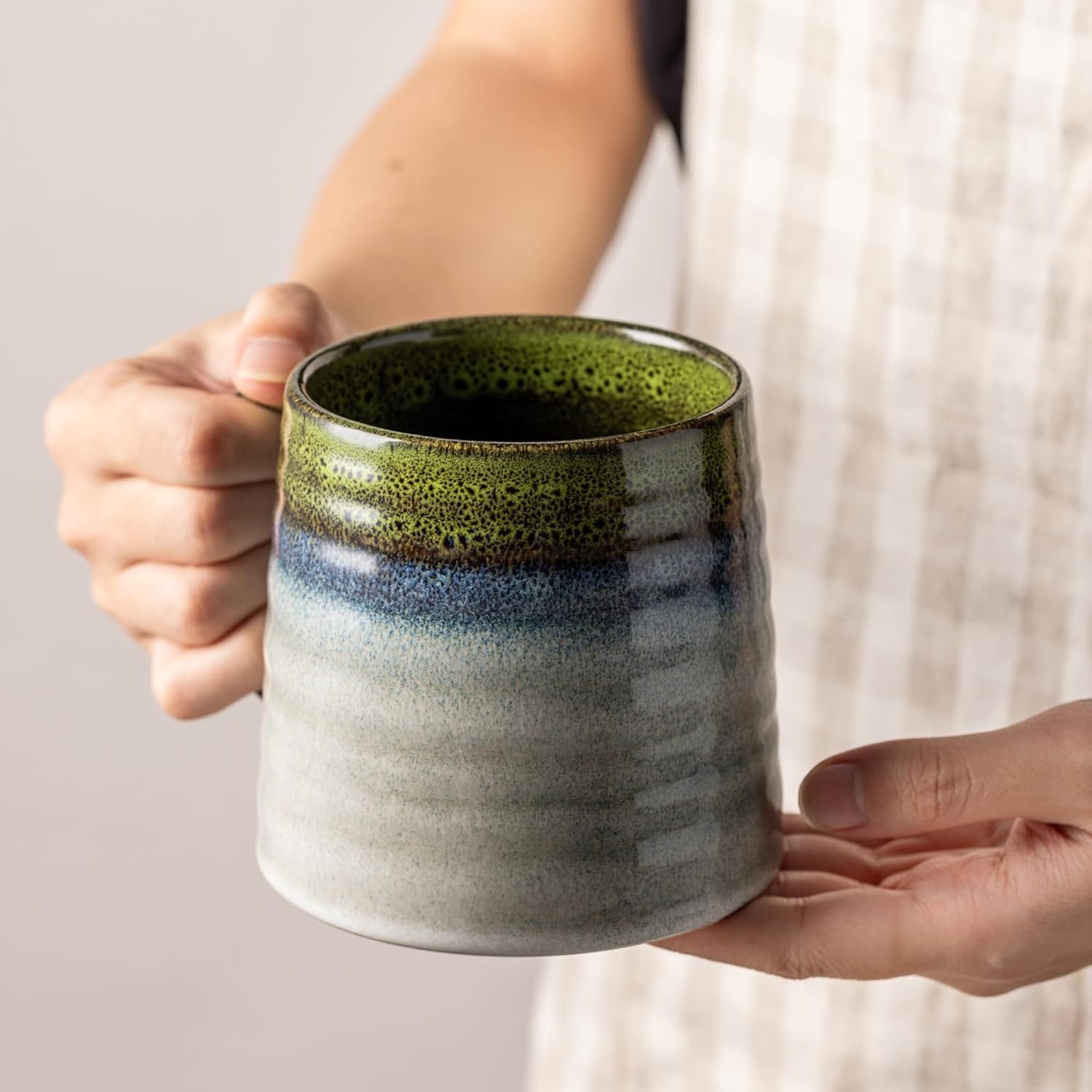 Ceramic Coffee Mugs, 16oz, Large Capacity, Wide Bottom, Transmutation Glaze Craft, Handmade Pottery Mug, Tea Cups with Handle for Office/Home, Dishwasher and Microwave Safe (Light Green) - Image 2