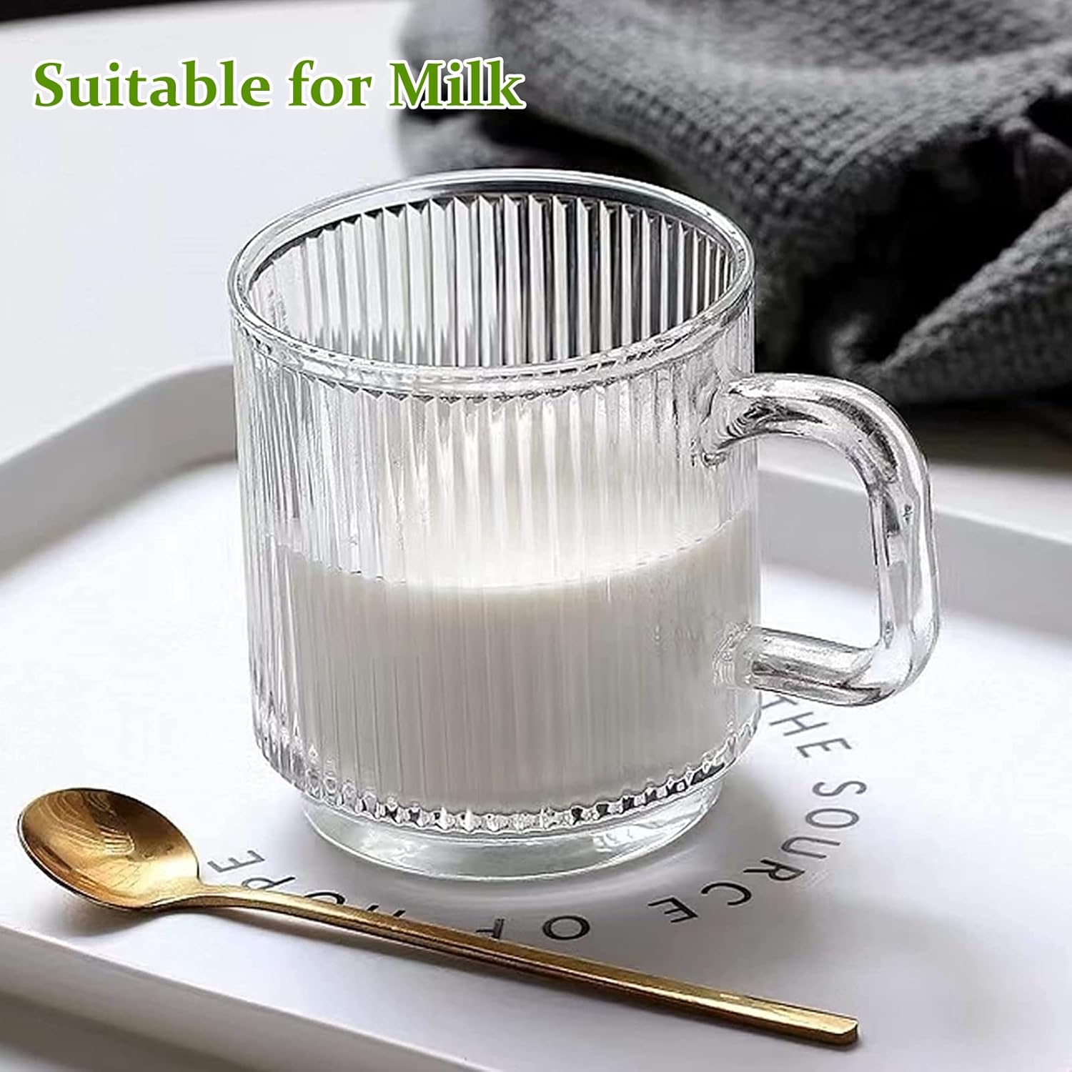 6 PACK Premium Glass Coffee Mugs with Handle, 12 OZ Classic Vertical Stripes Glass Coffee Cups, Transparent Tea Cup for Hot/Cold Beverages, Glassware Set for Americano, Latte, Cappuccino - Image 7