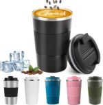 YINBAOGE Insulated Travel Coffee Mug, Spill & Leak Proof, Portable To Go Camping Stainless Steel Coffee Tumbler, Reusable Thermal Coffee Cup with Lid for Hot & Cold Drinks (Black, 12 OZ)