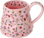 Large Ceramic Coffee Mug Pink Cute Flower with Big Handle, 20oz Girly Floral Tea Cup for Women Mothers Day Gifts, Novelty Irregular Oversized Mugs for Valentines Day Gifts for Her