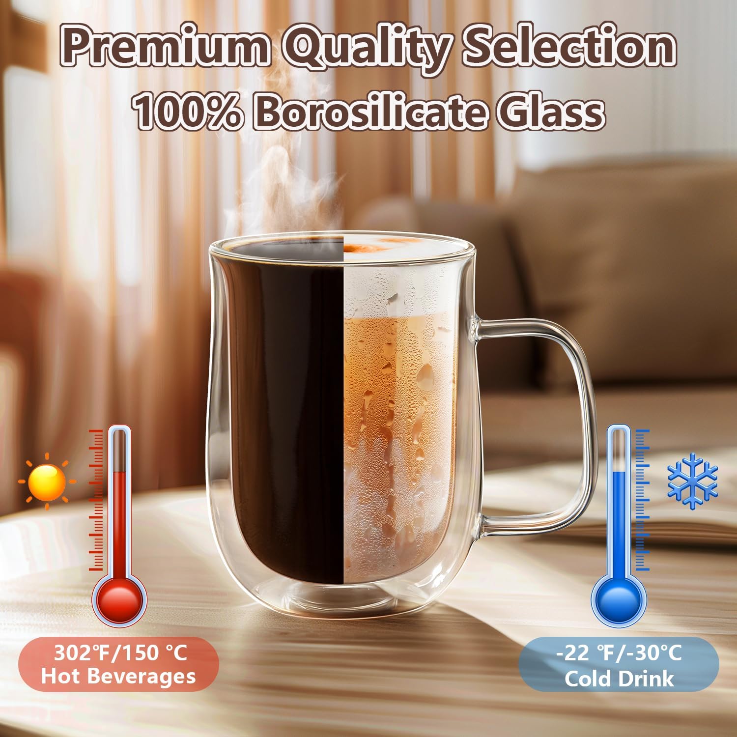Double Walled Glass Coffee Mugs 16 OZ, Borosilicate Glass Coffee Cups Set of 4 with Spoons, Insulated Clear Coffee Mug for Hot Beverages, Cappuccino, Latte, Tea Bag. - Image 6