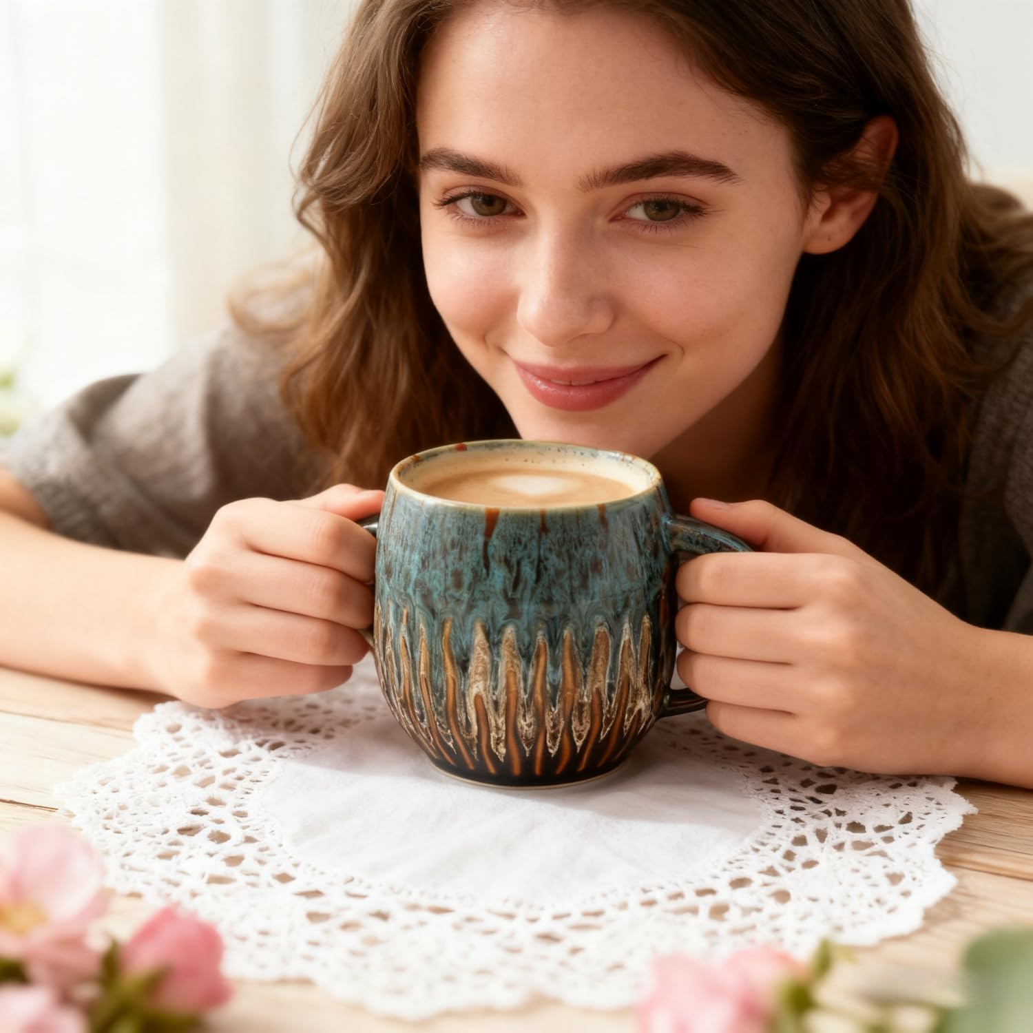 20oz Large Coffee Mug - Unique Handcrafted Look Ceramic Cup, Large Tea Mug, Microwave & Dishwasher Safe (blue) - Image 6