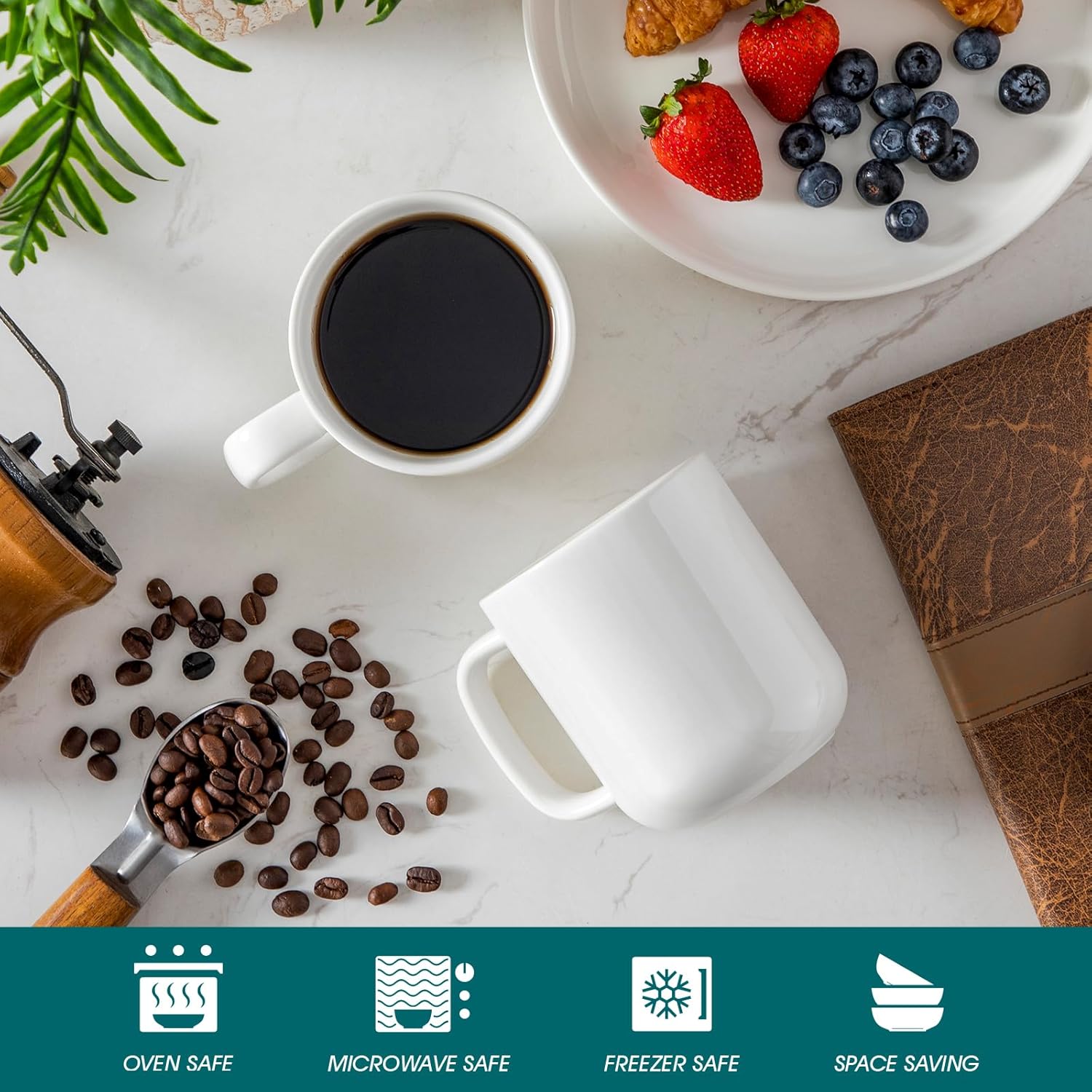 vancasso Porcelain Coffee Mugs Set, 16 oz Ceramic Coffee Cups for Americano Hot Tea Iced Coffee Cold Brew Cocoa Milk Mugs Set of 6, Dishwasher & Microwave Safe, White - Image 3