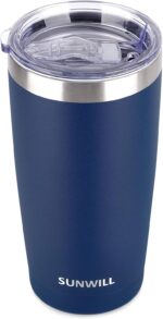 SUNWILL Travel Coffee Tumbler 20 oz, Insulated Mug with Lid, Stainless Steel Cup for Outdoor, Powder Coated Navy