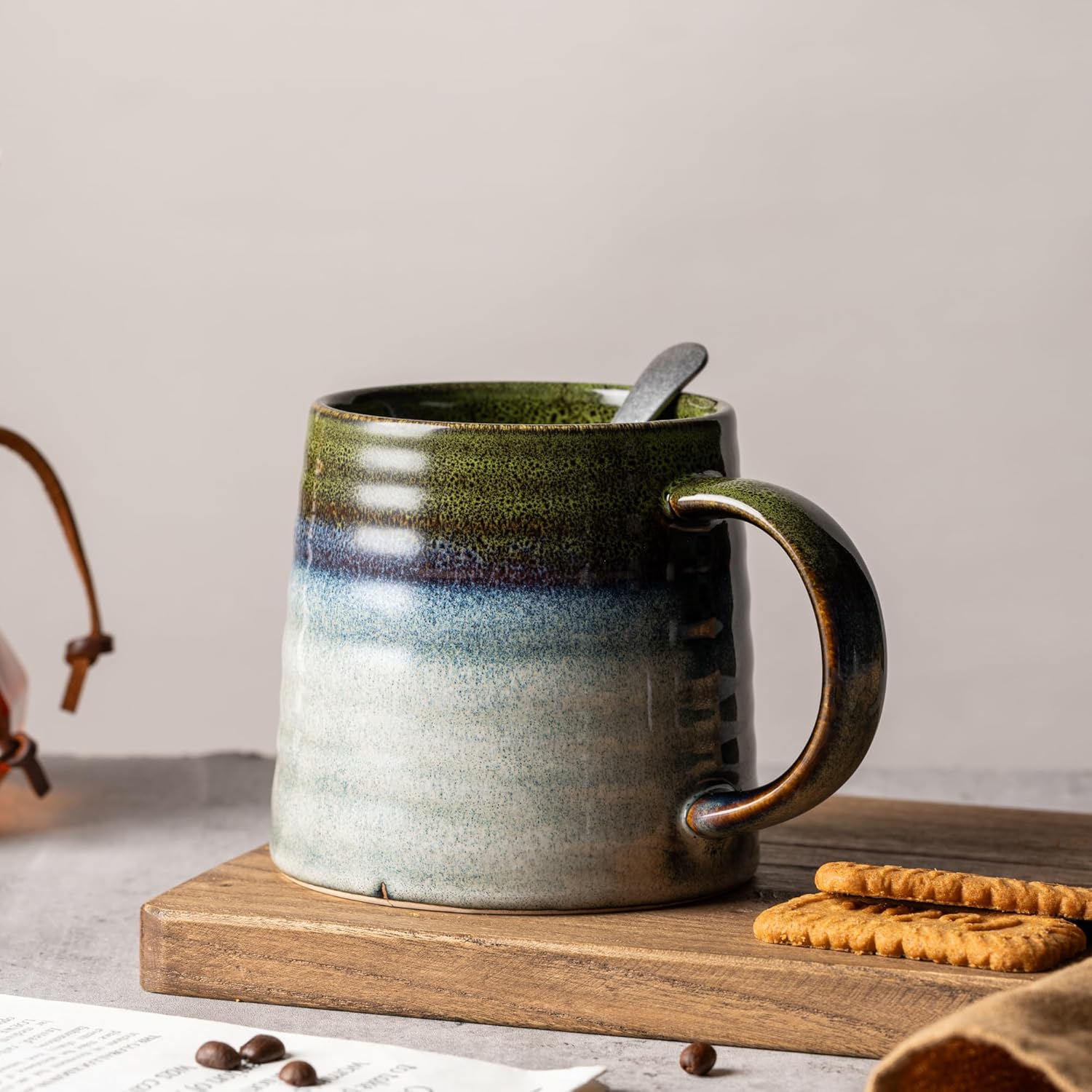 Ceramic Coffee Mugs, 16oz, Large Capacity, Wide Bottom, Transmutation Glaze Craft, Handmade Pottery Mug, Tea Cups with Handle for Office/Home, Dishwasher and Microwave Safe (Light Green) - Image 5