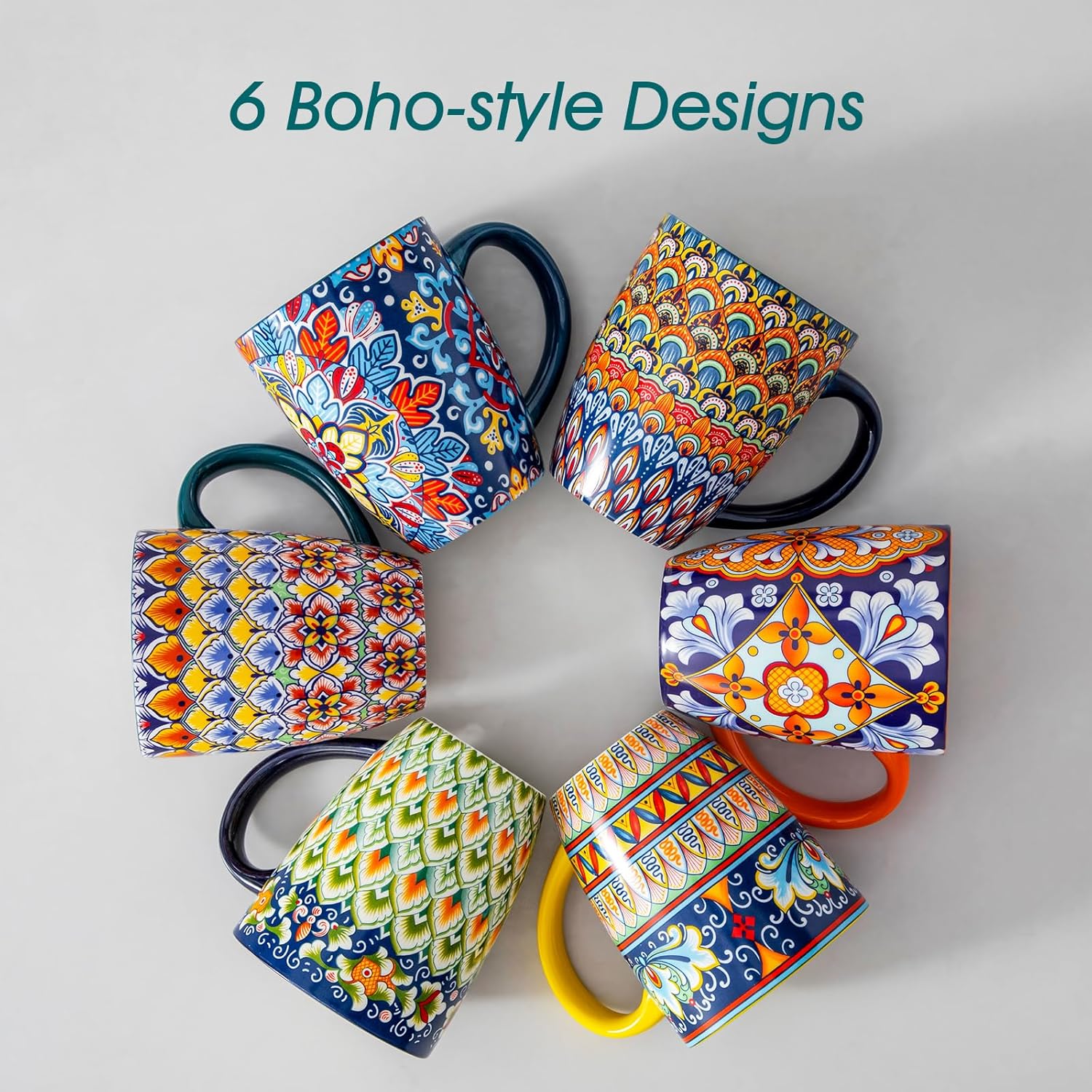 vancasso 16 oz Coffee Mugs Set of 6, Large Ceramic Mug with Handle, Boho Coffee Cups for Latte, Cappuccino & Hot Chocolate, Dishwasher & Microwave Safe Gift Set, Series SIMI - Image 5