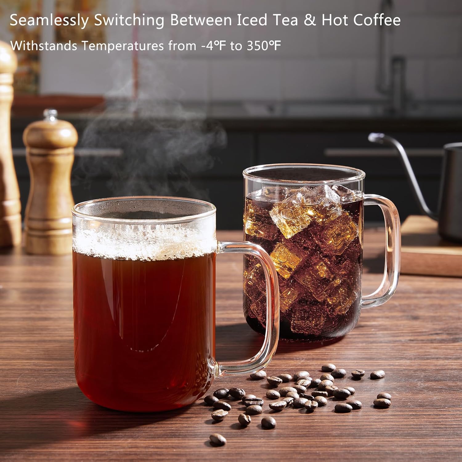 Glass Coffee Mugs, 20 oz Ice coffee cups, Large Clear Tea Cups Set of 2, Glass Mugs with Handles, Glass Cups for Latte, Cappuccino, and Tea - Image 7