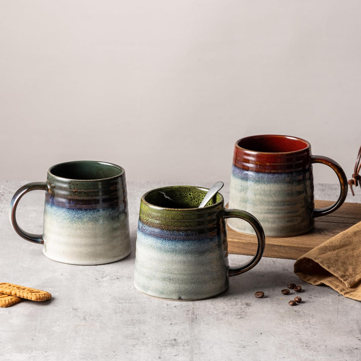 Ceramic Coffee Mugs, 16oz, Large Capacity, Wide Bottom, Transmutation Glaze Craft, Handmade Pottery Mug, Tea Cups with Handle for Office/Home, Dishwasher and Microwave Safe (Light Green) - Image 8