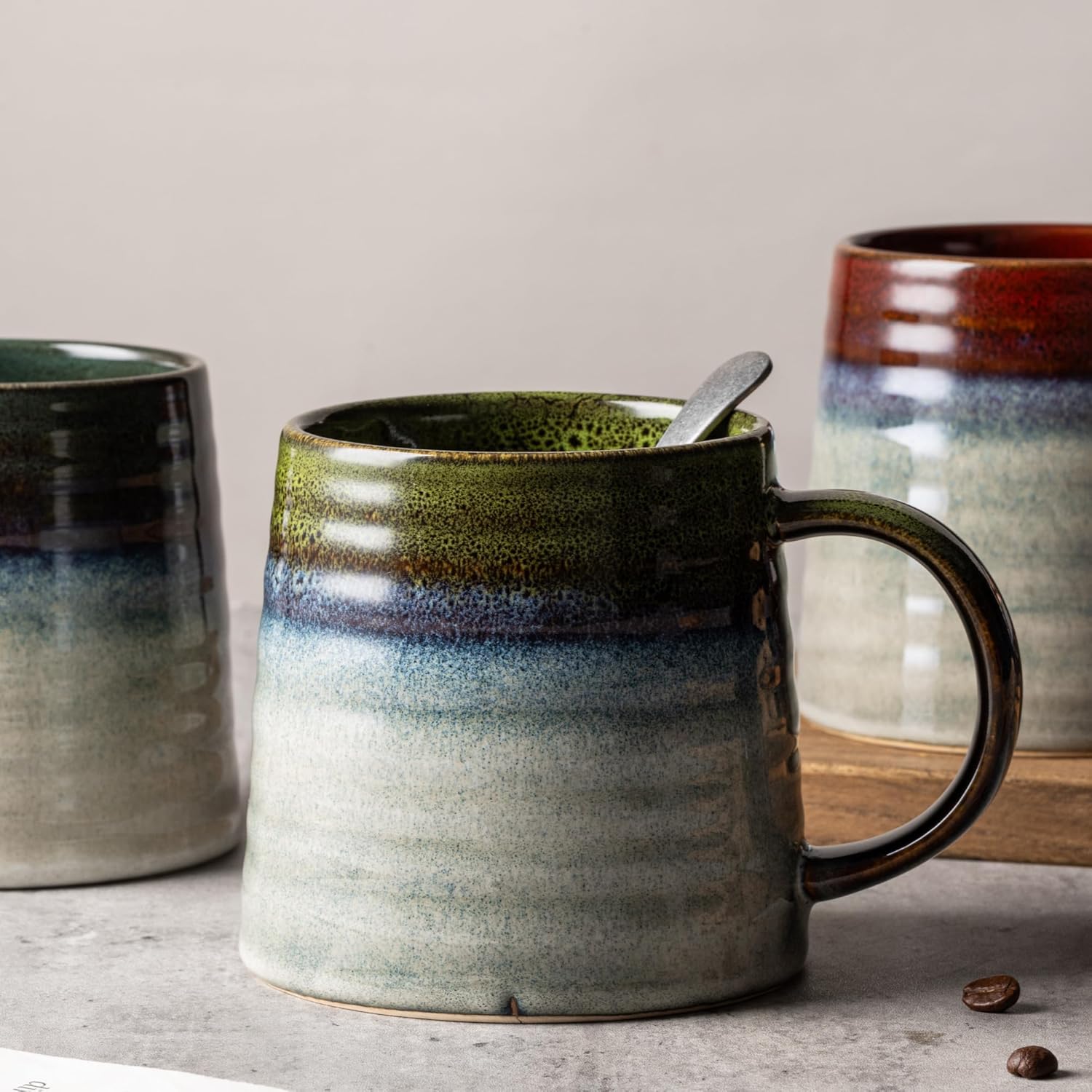 Ceramic Coffee Mugs, 16oz, Large Capacity, Wide Bottom, Transmutation Glaze Craft, Handmade Pottery Mug, Tea Cups with Handle for Office/Home, Dishwasher and Microwave Safe (Light Green) - Image 6