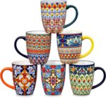 vancasso 16 oz Coffee Mugs Set of 6, Large Ceramic Mug with Handle, Boho Coffee Cups for Latte, Cappuccino & Hot Chocolate, Dishwasher & Microwave Safe Gift Set, Series SIMI