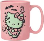 Silver Buffalo Sanrio Hello Kitty Halloween Frankenstein Wax Resist Ceramic Pottery Mug, 17 Ounces