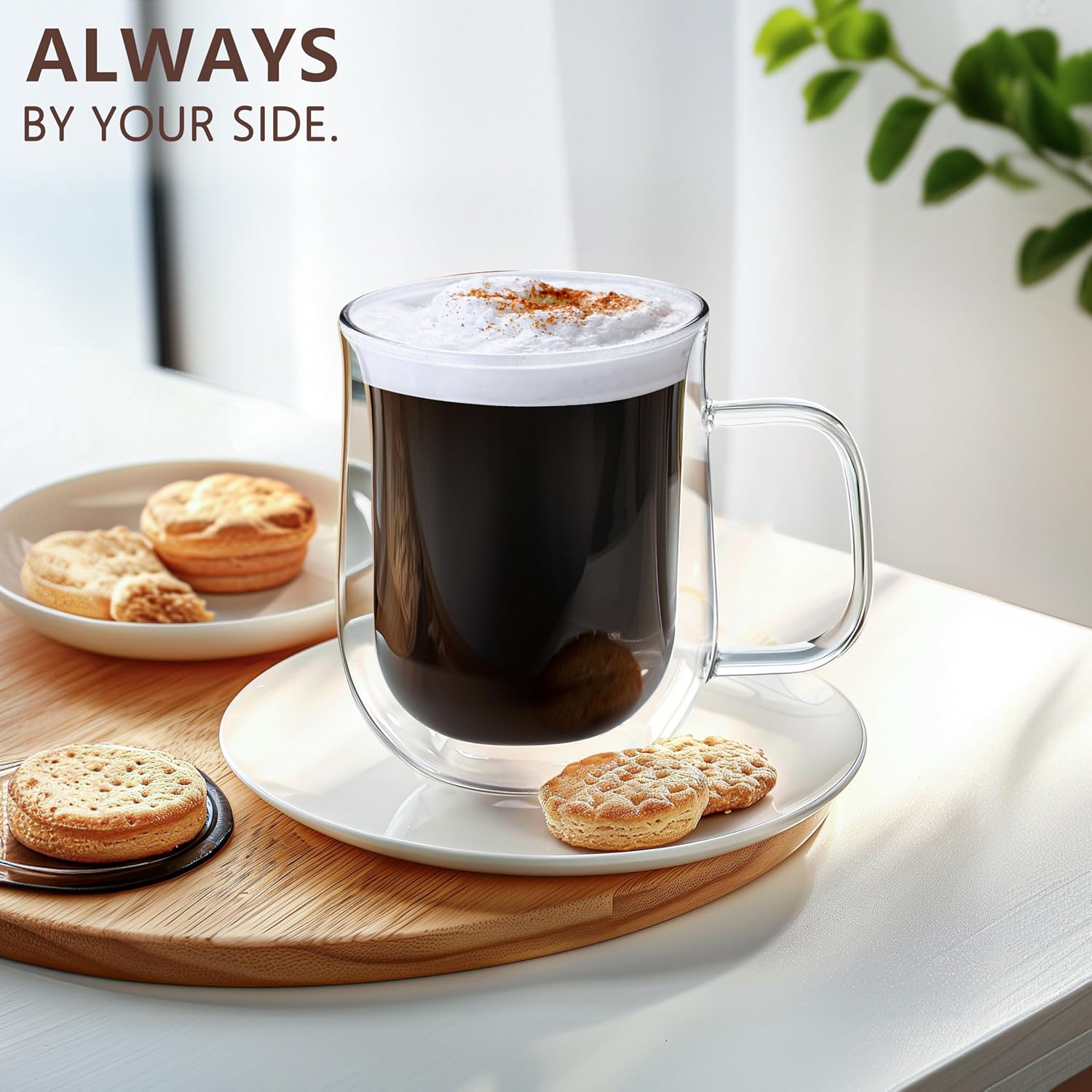 Double Walled Glass Coffee Mugs 16 OZ, Borosilicate Glass Coffee Cups Set of 4 with Spoons, Insulated Clear Coffee Mug for Hot Beverages, Cappuccino, Latte, Tea Bag. - Image 7