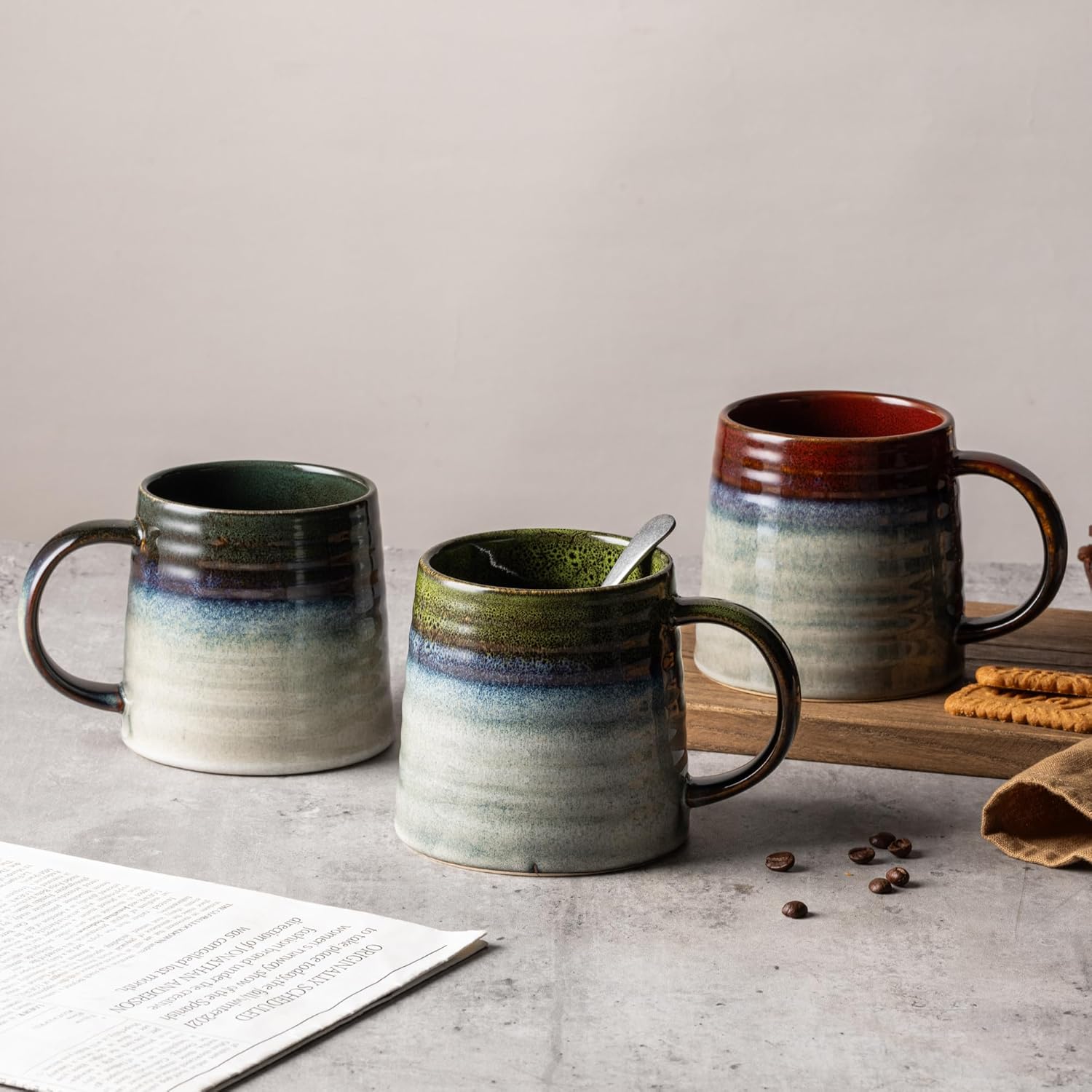 Ceramic Coffee Mugs, 16oz, Large Capacity, Wide Bottom, Transmutation Glaze Craft, Handmade Pottery Mug, Tea Cups with Handle for Office/Home, Dishwasher and Microwave Safe (Light Green) - Image 7