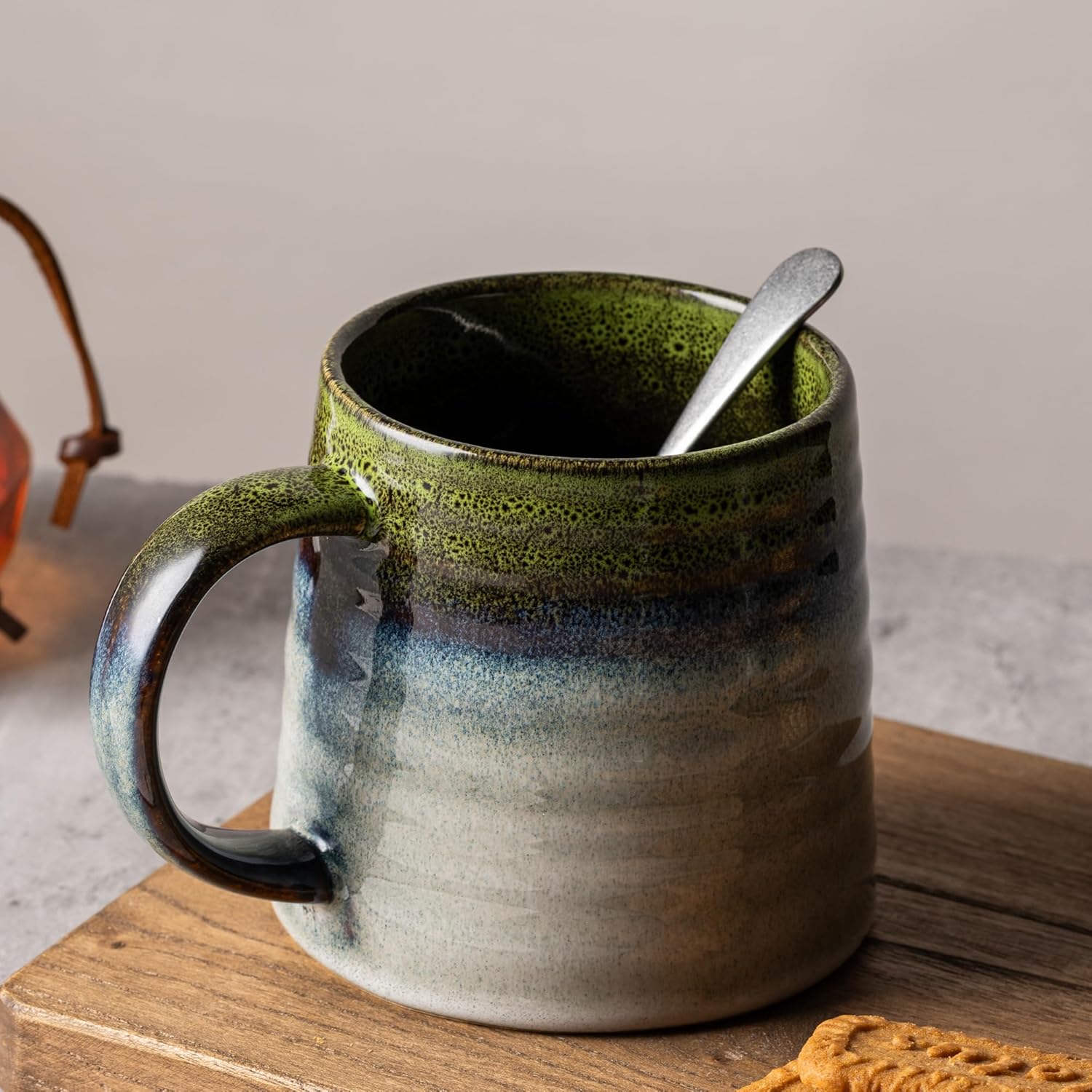 Ceramic Coffee Mugs, 16oz, Large Capacity, Wide Bottom, Transmutation Glaze Craft, Handmade Pottery Mug, Tea Cups with Handle for Office/Home, Dishwasher and Microwave Safe (Light Green) - Image 3